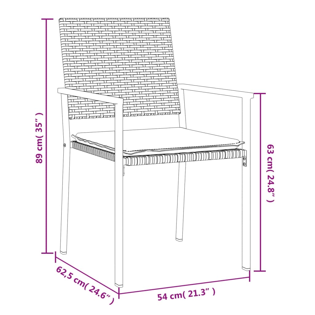 Havestole med hynder 2 stk Sort 54x62,5x89cm Poly Rattan
