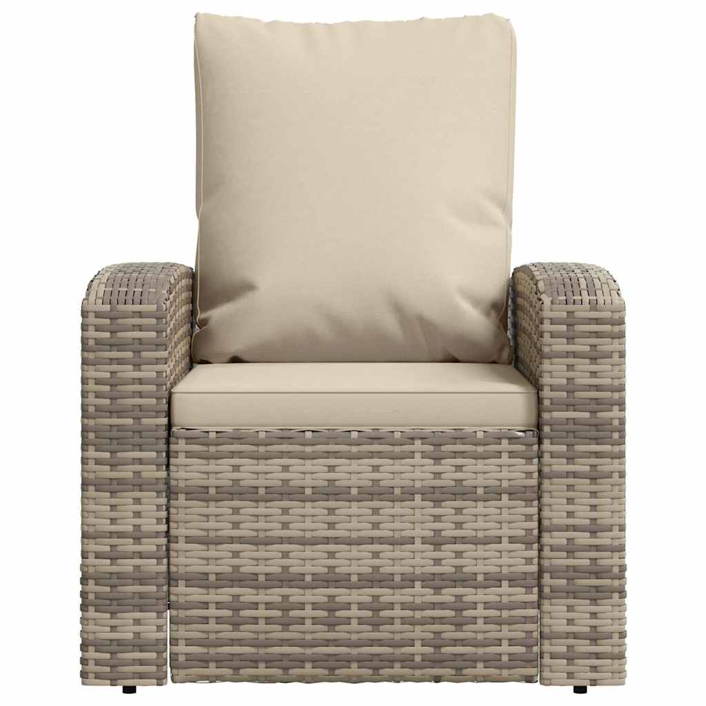 Gartensessel Verstellbar mit Kissen Hellbraun Poly Rattan