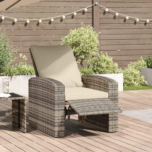 Gartensessel Verstellbar mit Kissen Hellbraun Poly Rattan
