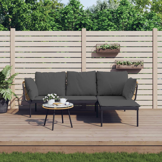 3-tlg. Garten-Lounge-Set mit Kissen Dunkelgrau Poly Rattan