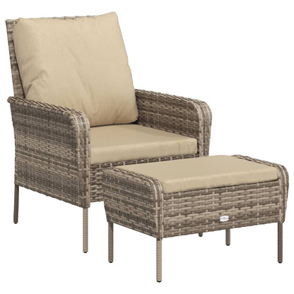 Havestol med fodskammel Lysebrun polyrattan