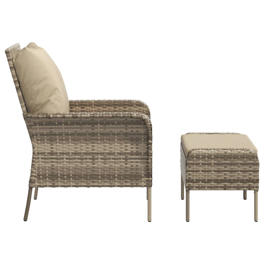 Havestol med fodskammel Lysebrun polyrattan