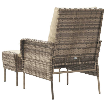 Havestol med fodskammel Lysebrun polyrattan