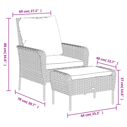 Havestol med fodskammel Lysebrun polyrattan