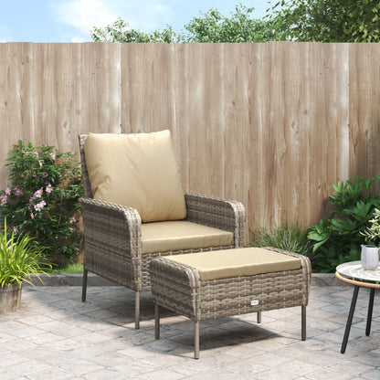 Havestol med fodskammel Lysebrun polyrattan