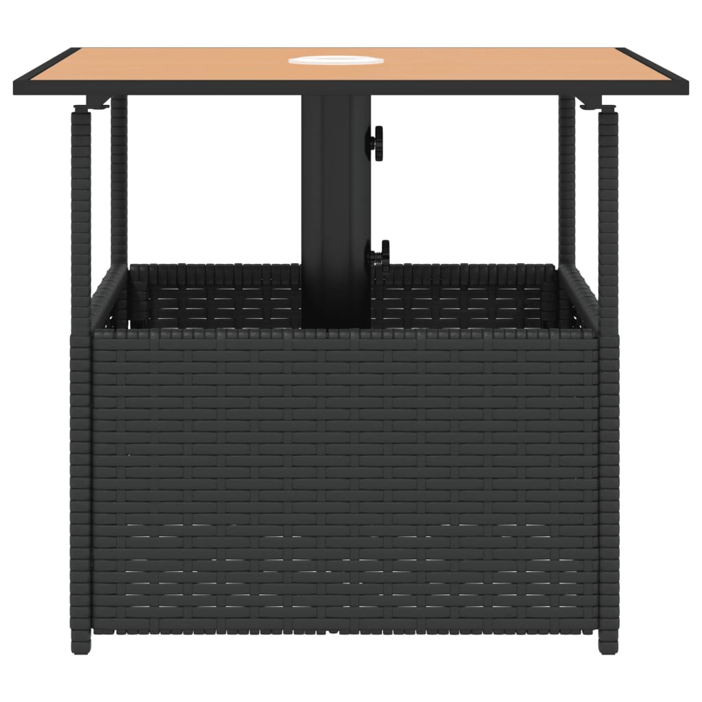Havebord med Paraplyhul Sort 55x55x46,5 cm Poly Rattan