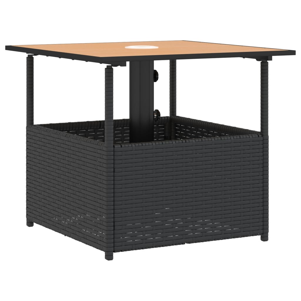 Havebord med Paraplyhul Sort 55x55x46,5 cm Poly Rattan