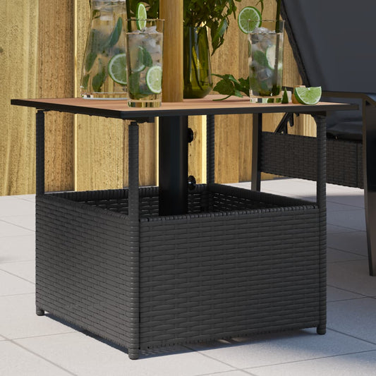 Havebord med Paraplyhul Sort 55x55x46,5 cm Poly Rattan
