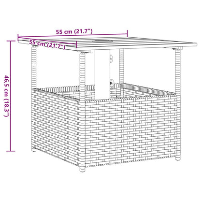 Havebord med Paraplyhul Brun 55x55x46,5 cm Poly Rattan