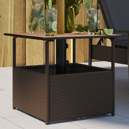 Havebord med Paraplyhul Brun 55x55x46,5 cm Poly Rattan