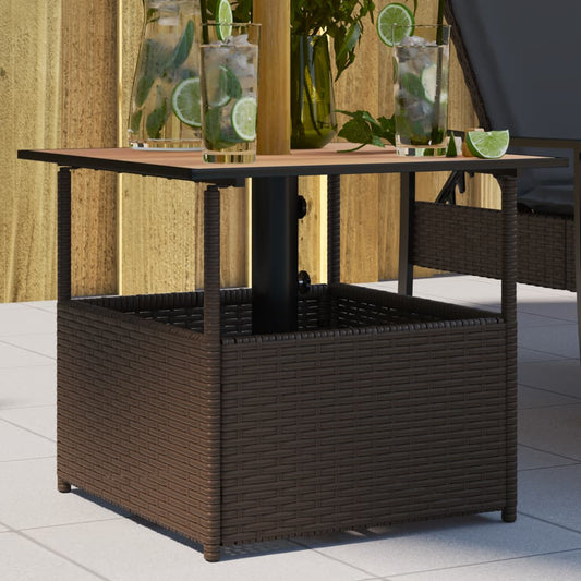 Havebord med Paraplyhul Brun 55x55x46,5 cm Poly Rattan