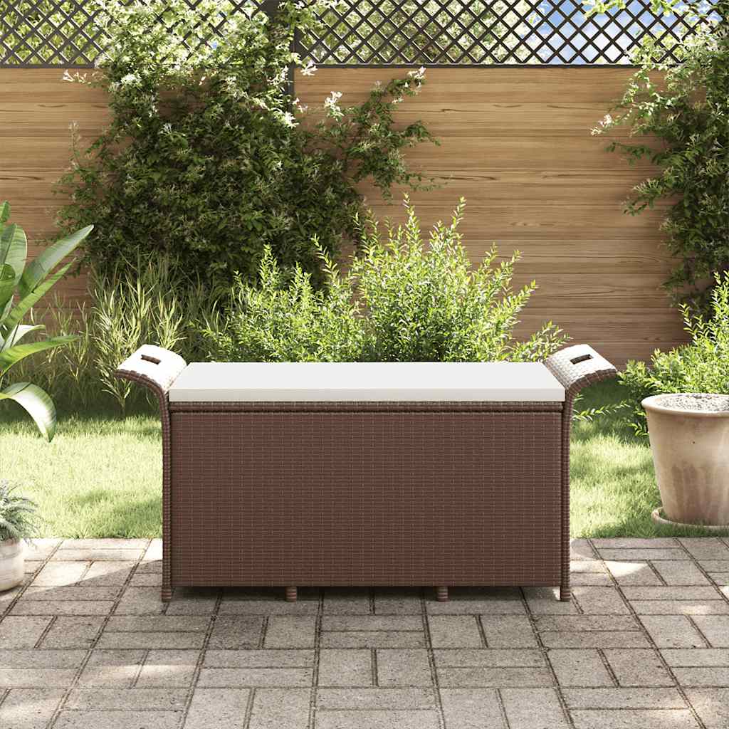 Gartenbank mit Kissen Braun 116x46x57 cm Poly Rattan