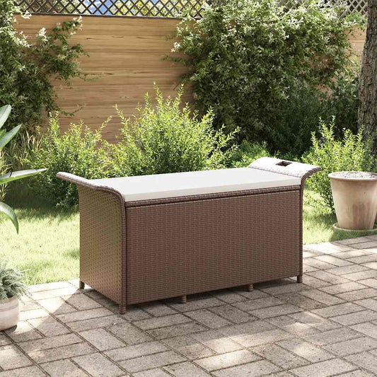 Gartenbank mit Kissen Braun 116x46x57 cm Poly Rattan