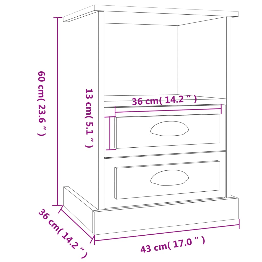 Nachttische 2 Stk. Grau Sonoma 43x36x60 cm