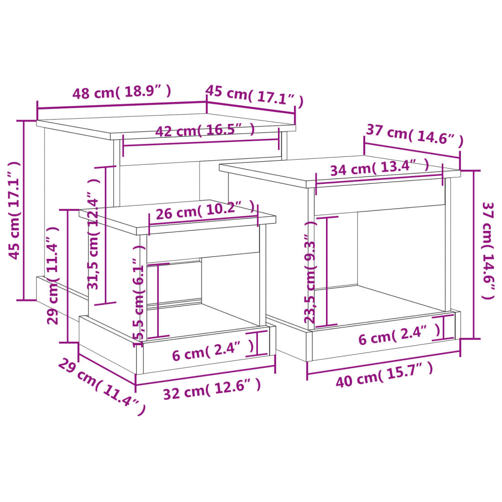 Couchtische 3 Stk. Braun Eichen-Optik Holzwerkstoff