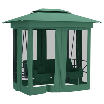 Gartenpavillon mit Hollywoodschaukel Grün Stoff & Stahl