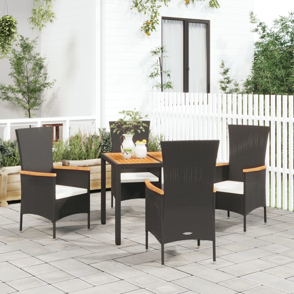 5-tlg. Garten-Essgruppe mit Kissen Schwarz Poly Rattan