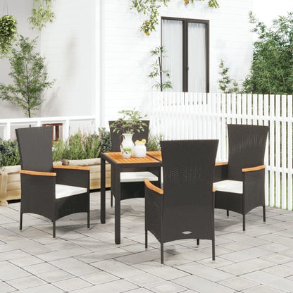 5-tlg. Garten-Essgruppe mit Kissen Schwarz Poly Rattan