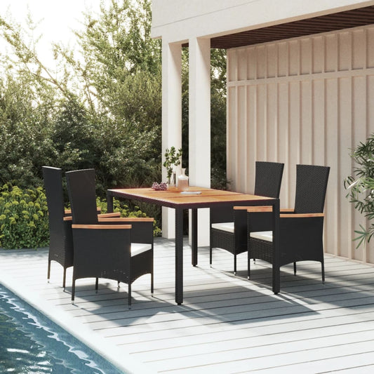 5-tlg. Garten-Essgruppe mit Kissen Schwarz Poly Rattan