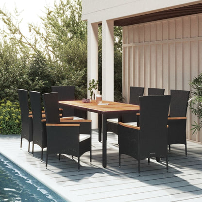 9-tlg. Garten-Essgruppe mit Kissen Schwarz Poly Rattan