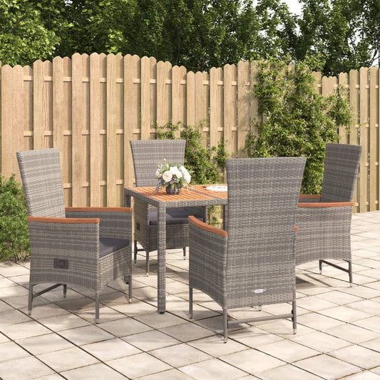 5-tlg. Garten-Essgruppe mit Kissen Grau Poly Rattan