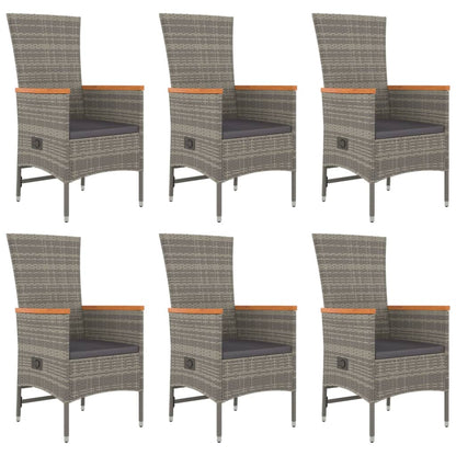 7-tlg. Garten-Essgruppe mit Kissen Grau Poly Rattan