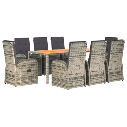 9-tlg. Garten-Essgruppe mit Kissen Grau Poly Rattan