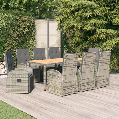9-tlg. Garten-Essgruppe mit Kissen Grau Poly Rattan