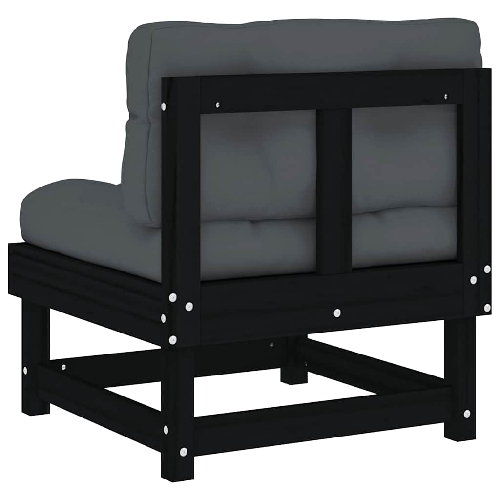 Mittelsofa mit Kissen Schwarz Massivholz Kiefer