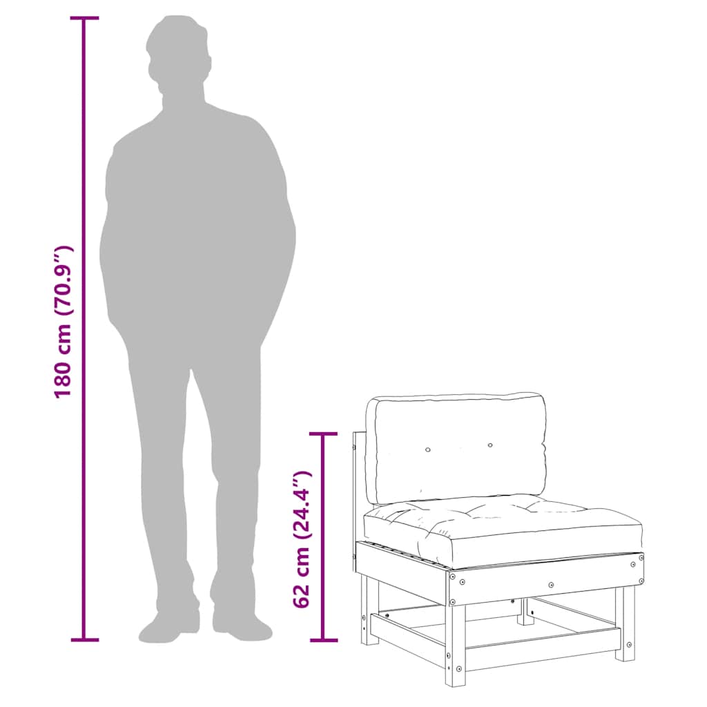 Mittelsofa mit Kissen Schwarz Massivholz Kiefer