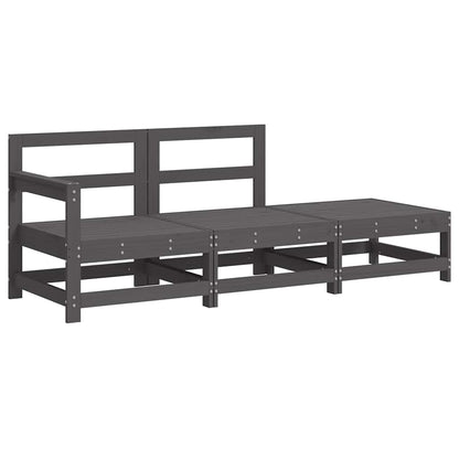 3-tlg. Garten-Lounge-Set mit Kissen Grau Massivholz