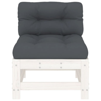 Mittelsofas mit Kissen 2 Stk. Weiß Massivholz Kiefer