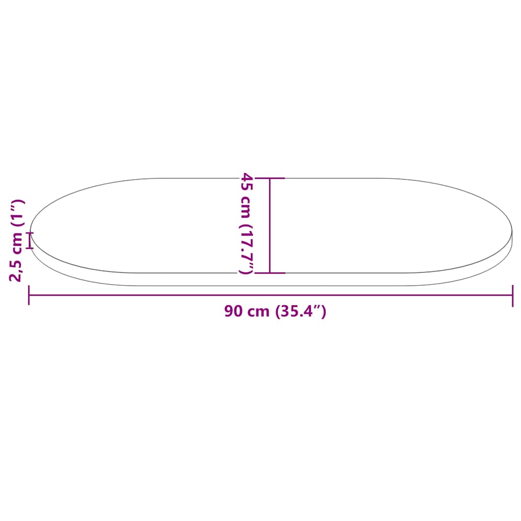 Tischplatte Weiß 90x45x2,5 cm Massivholz Kiefer Oval