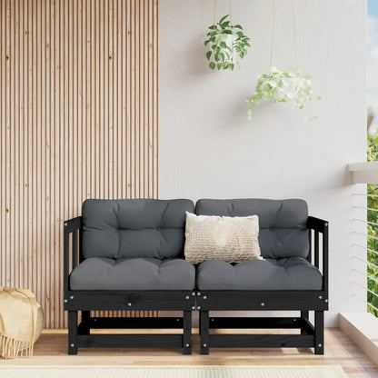Garten-Ecksofas 2 Stk. Schwarz Massivholz Kiefer