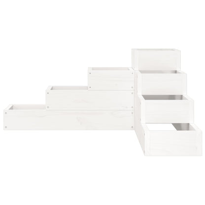 Pflanzentreppe 4 Stufen 80,5x79x36 cm Weiß Massivholz Kiefer