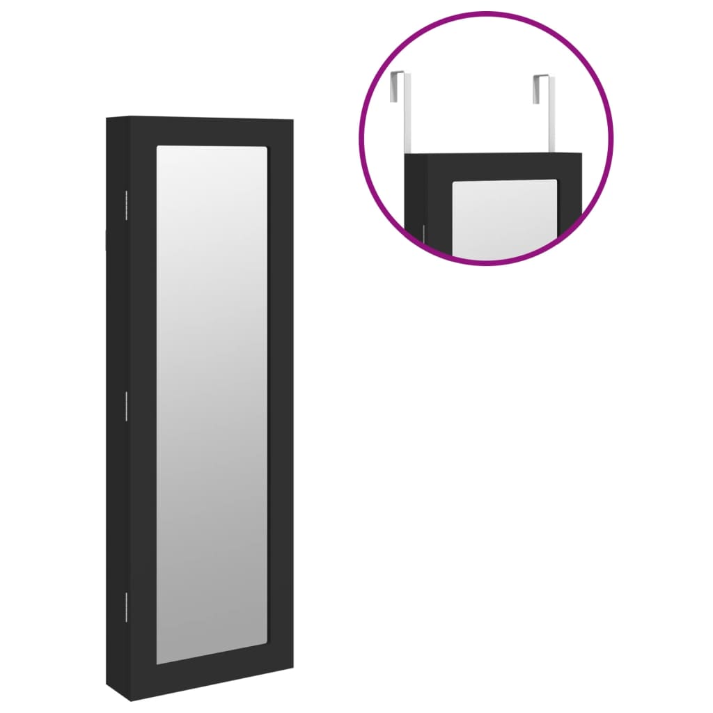 Schmuckschrank mit Spiegel Wandmontage Schwarz 30x8,5x90 cm