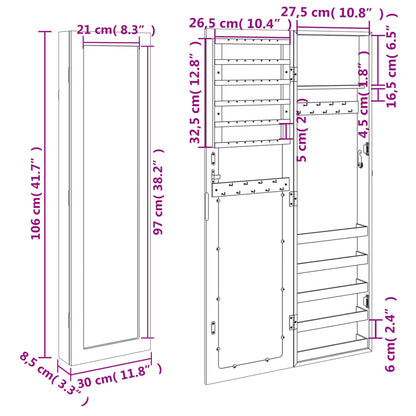 Schmuckschrank mit Spiegel Wandmontage Weiß 30x8,5x106 cm