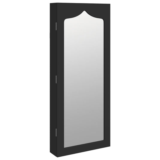 Schmuckschrank mit Spiegel Wandmontage Schwarz 37,5x10x90 cm
