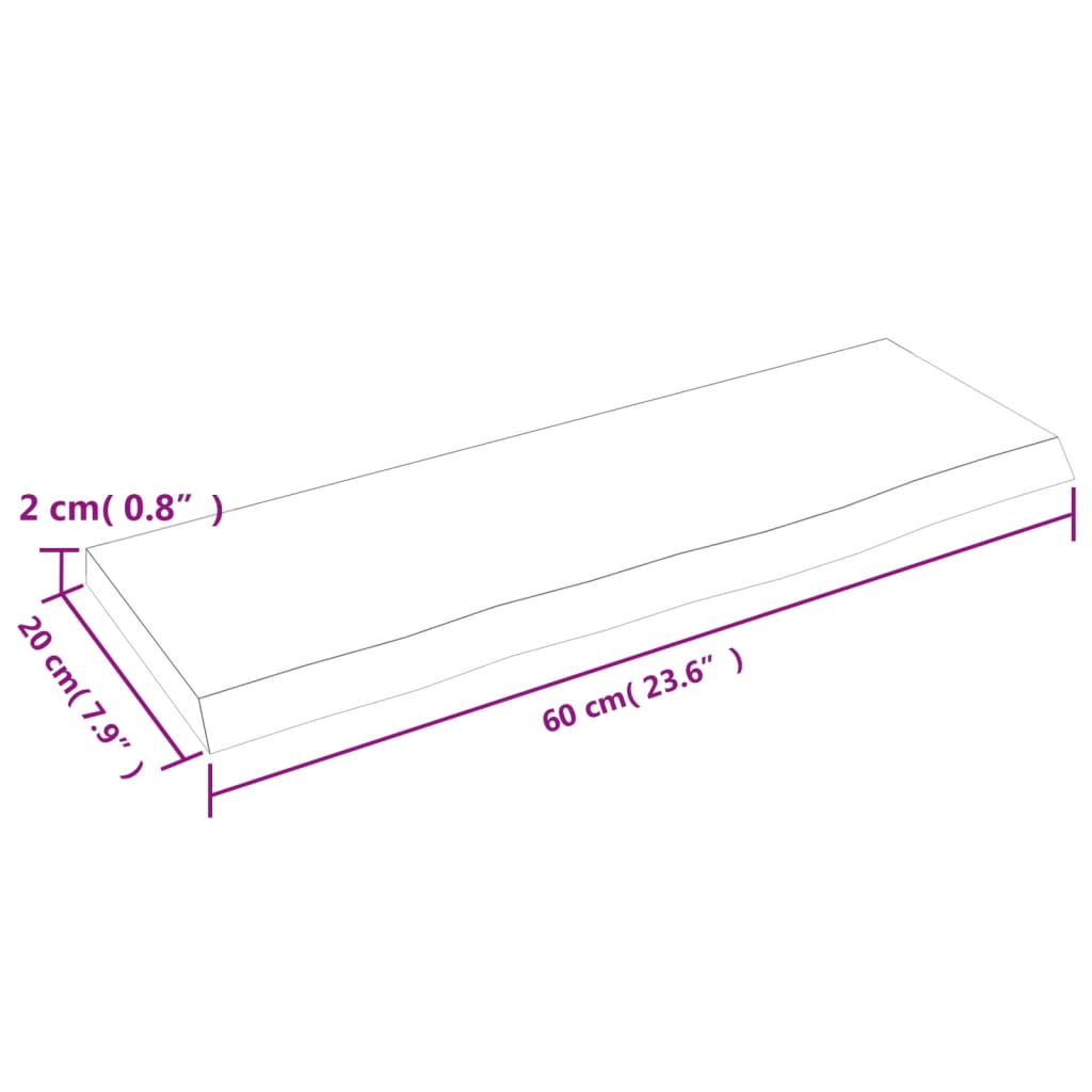 Væghylde 60x20x2 cm massiv eg ubehandlet