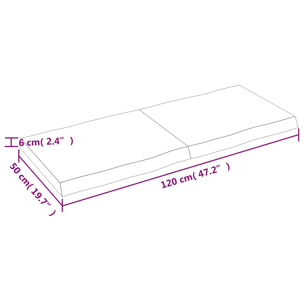Tischplatte 120x50x(2-6) cm Massivholz Unbehandelt Baumkante