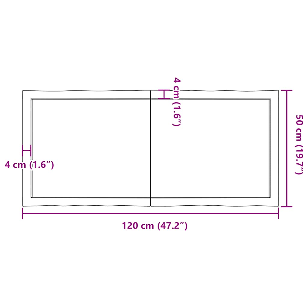 Tischplatte 120x50x(2-6) cm Massivholz Unbehandelt Baumkante