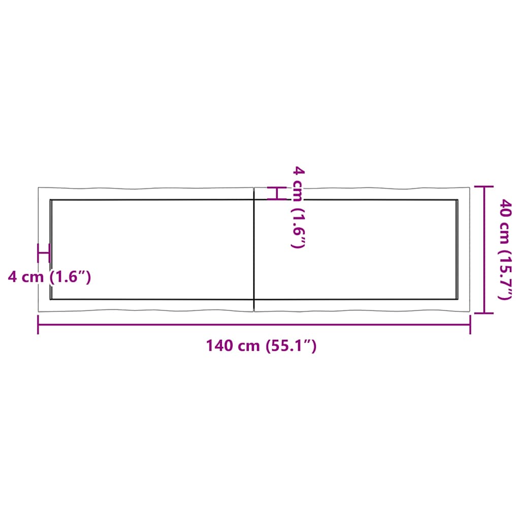 Tischplatte 140x40x(2-4) cm Massivholz Unbehandelt Baumkante