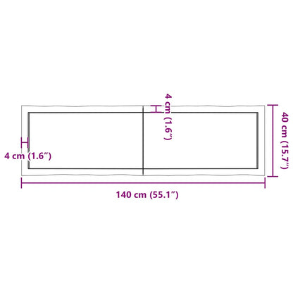 Tischplatte 140x40x(2-4) cm Massivholz Unbehandelt Baumkante