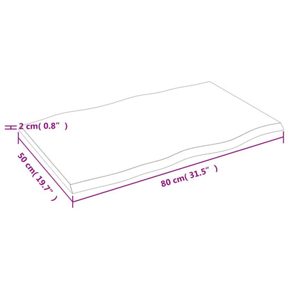 Tischplatte 80x50x2 cm Massivholz Eiche Behandelt Baumkante