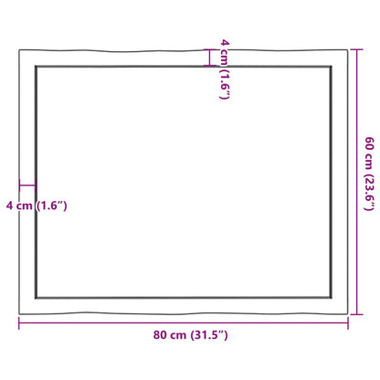 Tischplatte 80x60x(2-6) cm Massivholz Behandelt Baumkante