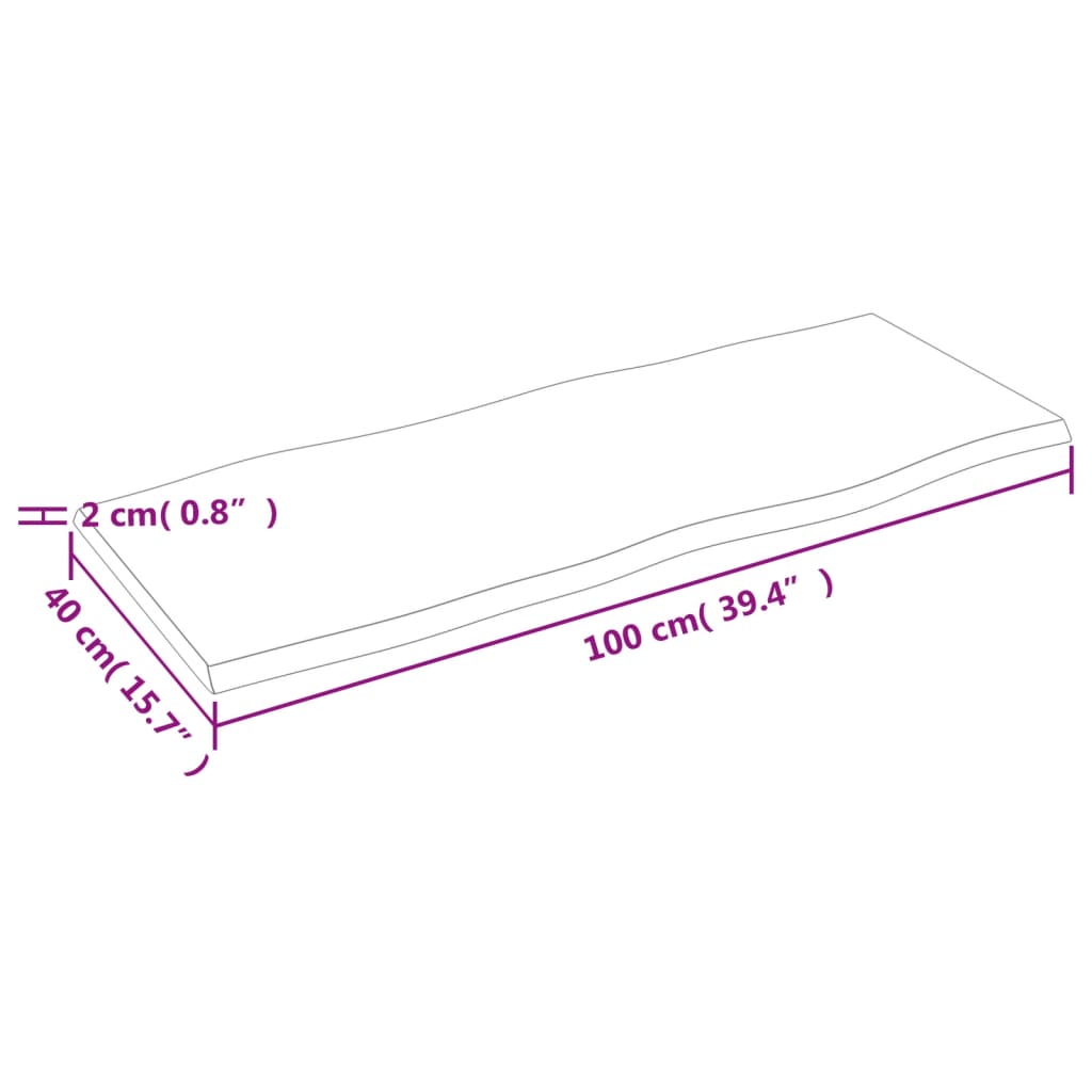 Bordplade 100x40x2 cm massiv egebehandlet trækant