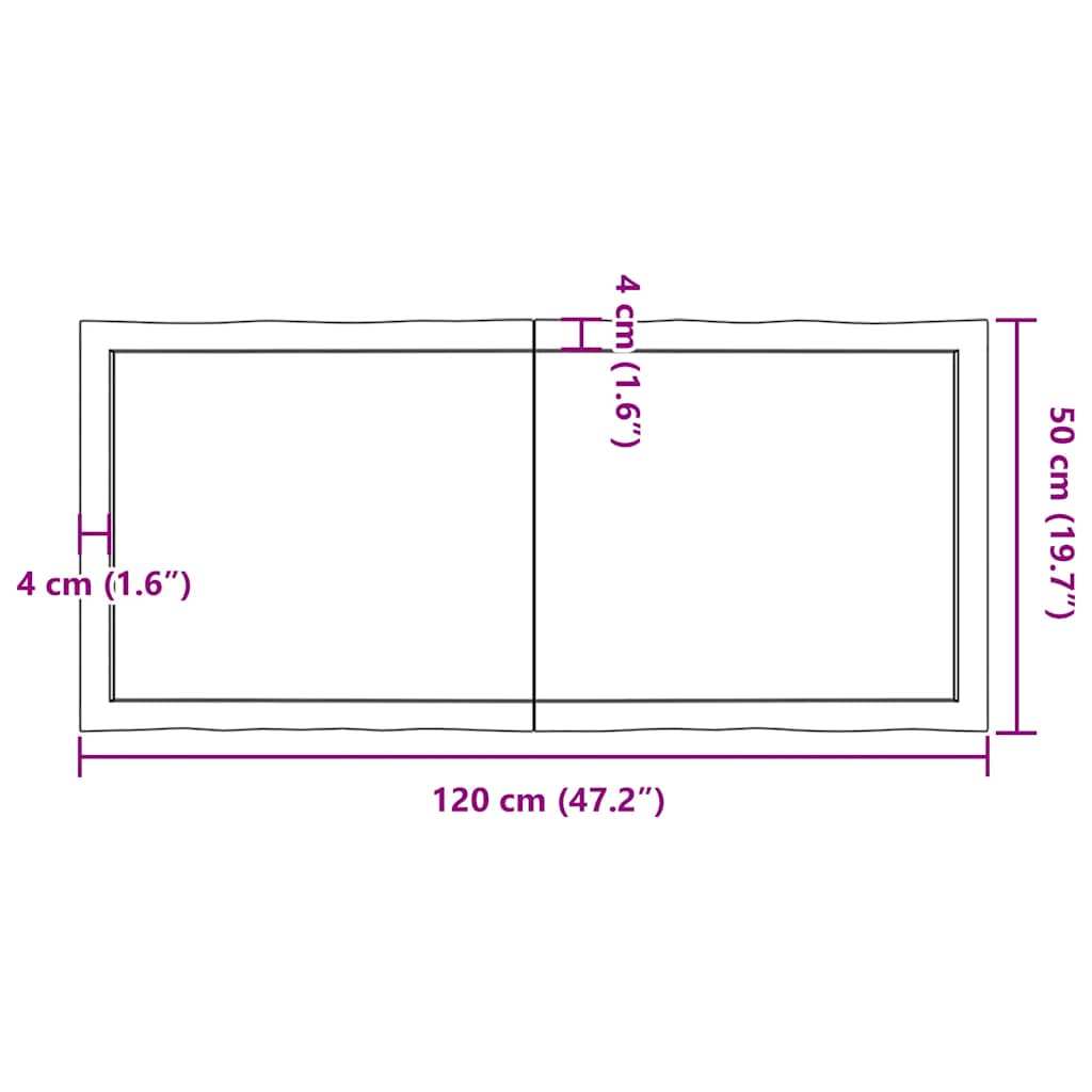Tischplatte 120x50x(2-4) cm Massivholz Behandelt Baumkante