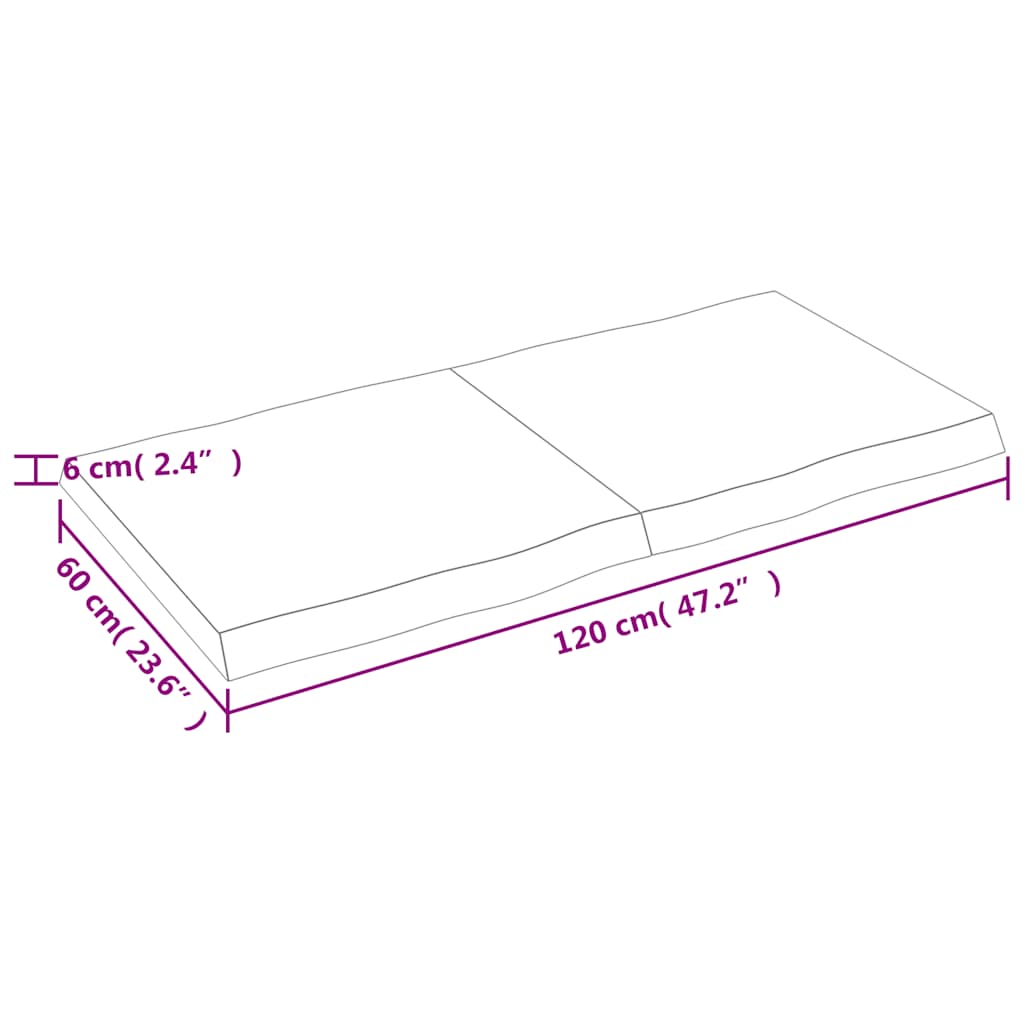 Tischplatte 120x60x(2-6) cm Massivholz Behandelt Baumkante