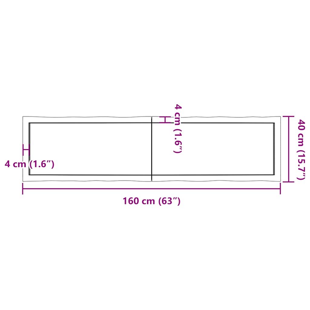 Tischplatte 160x40x(2-4) cm Massivholz Behandelt Baumkante
