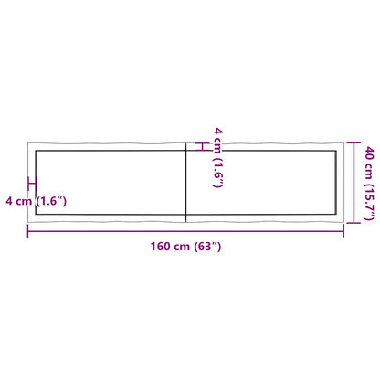 Tischplatte 160x40x(2-4) cm Massivholz Behandelt Baumkante